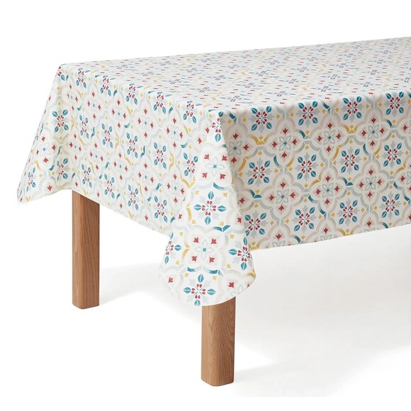 Tile Print PEVA Tablecloth 60" x 84" Rectangle Polyester Backing New Home Gift - Picture 2 of 6